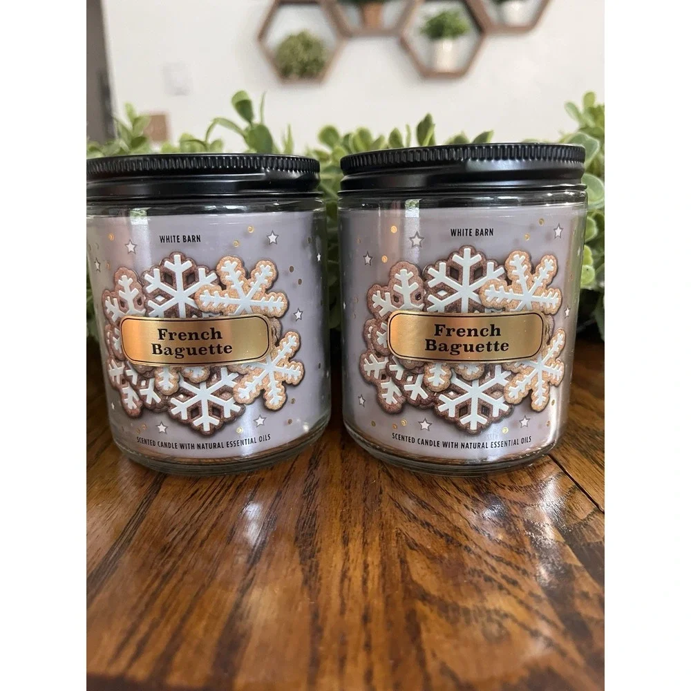 BATH & BODY WORKS (LOT OF 2) WHITE BARN FRENCH BAGUETTE 1 WICK 7 OZ SCENTED...